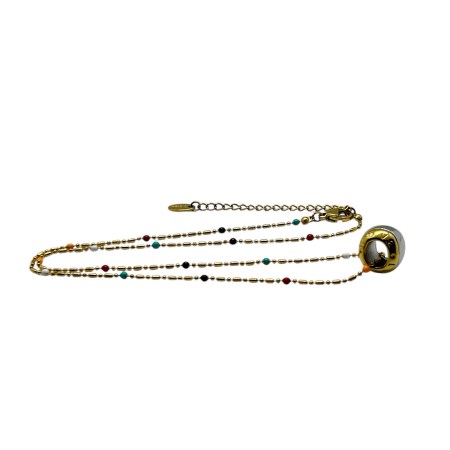 necklace steel gold with beads and round LOVE2